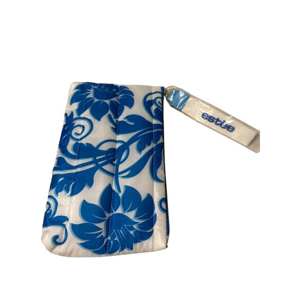 💖Estée Lauder Blue & White Floral Quilted Zipper Pouch - Picture 1 of 4